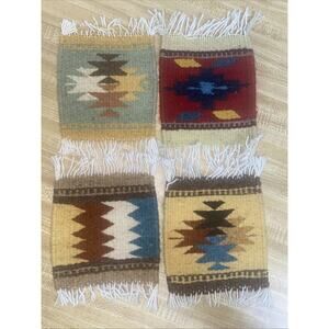 Set Of 4 Vintage NATIVE AMERICAN Handcrafted WOOL Woven COASTERS Southwestern